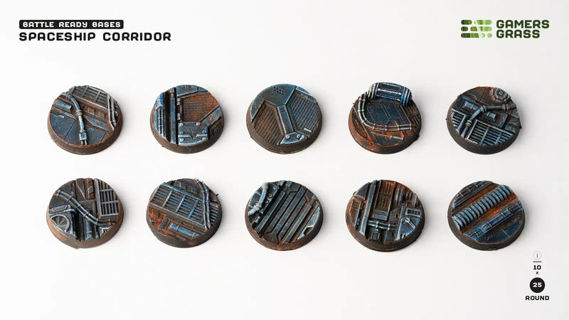 Gamers Grass Battle Ready Bases - Spaceship Corridor - Round 25mm (x10)